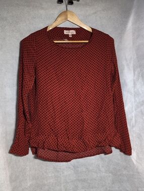 Philosophy Red Sz S Long Sleeve Tee with Black Polka Dots NWT